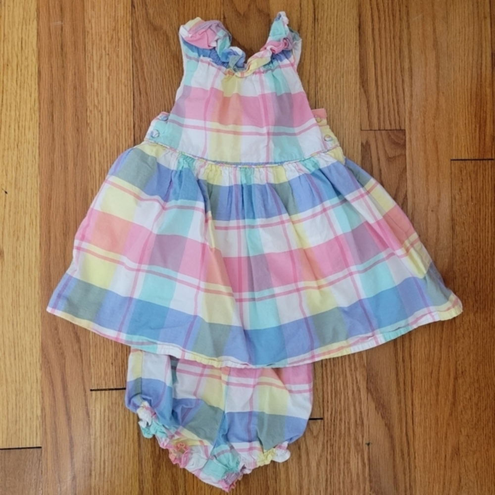 Tommy Bahama Toddler Girl Pastel‎ Plaid Summer Outfit Dress & Bloomers 18 months
